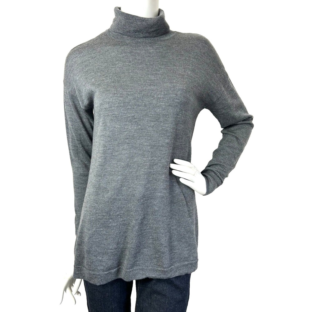 Talbots Sweater Womens Medium Gray Merino Wool Turtleneck Knit Pullover Classic